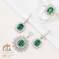 نیم ست نقره 925 عیار با نگین سبز زیبا کد 16080