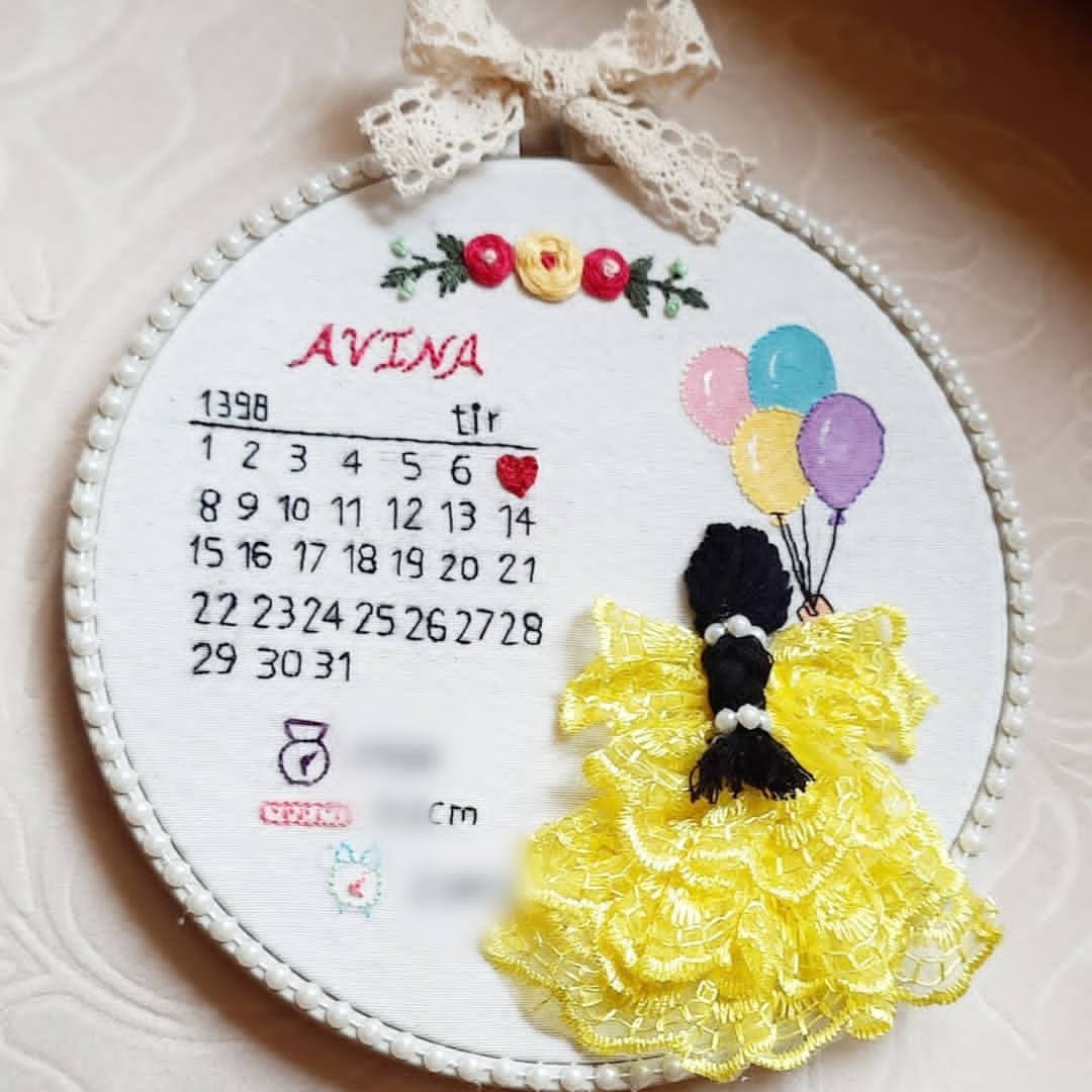 تابلو گلدوزی یادبود تولد ، قابل سفارش درطرح و رنگ و تاریخ دلخواه 