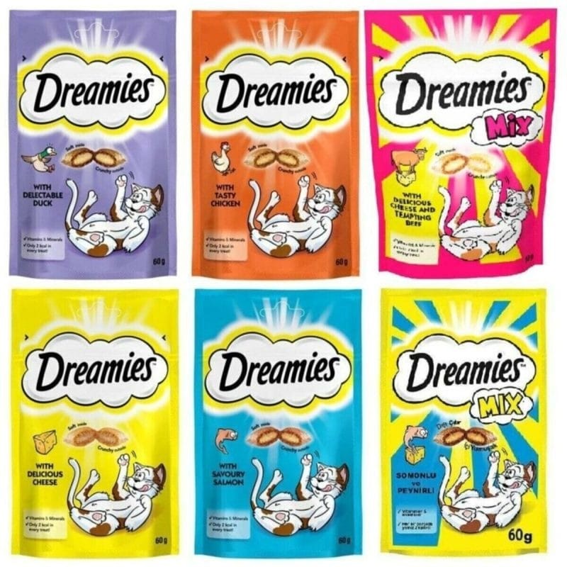 تشویقی دریمیز گربه 60 گرمی Dreamies در طعم گوشت، اردک، بوقلمون، پنیر و ماهی