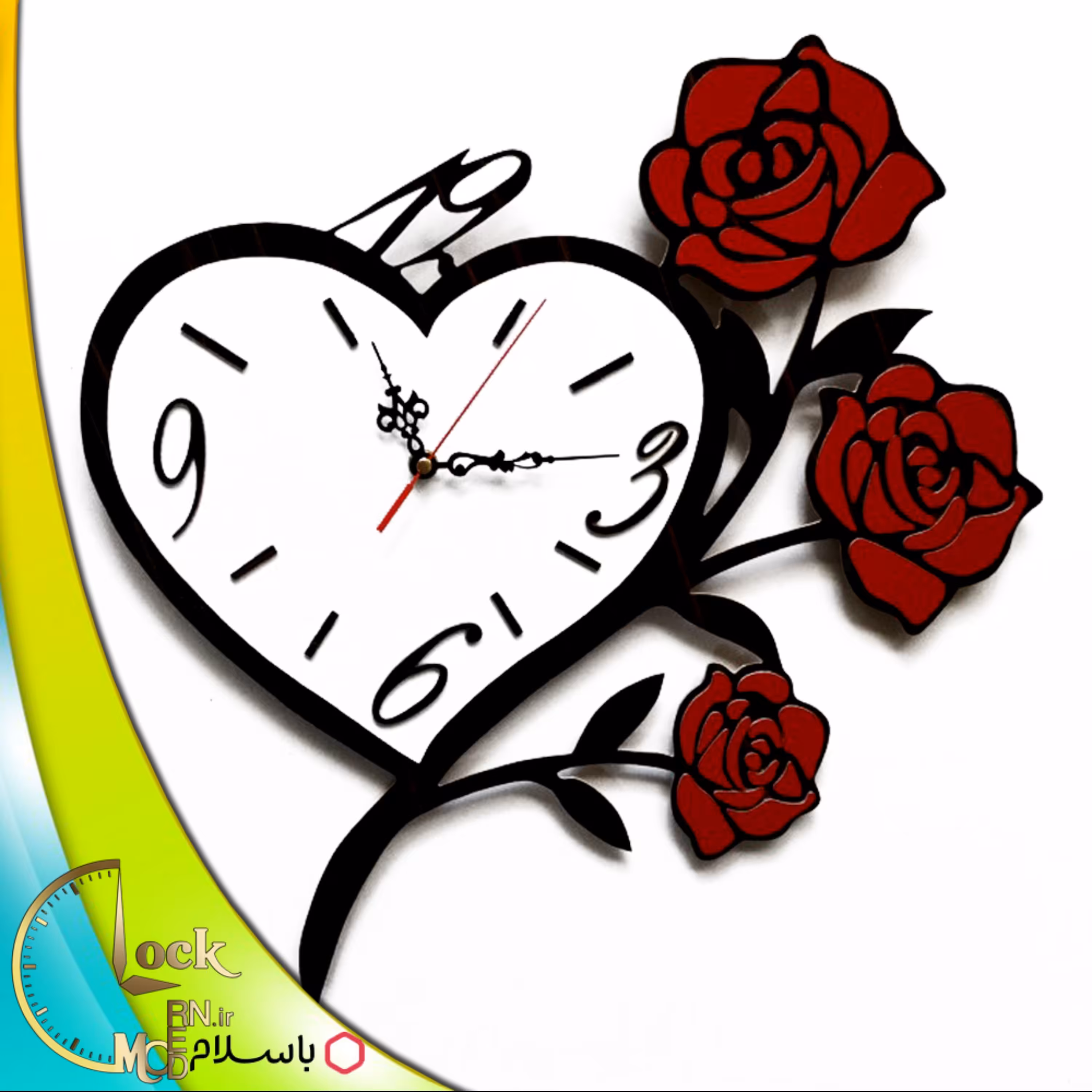 ساعت دیواری قلبی با رزهای قرمز کد 111