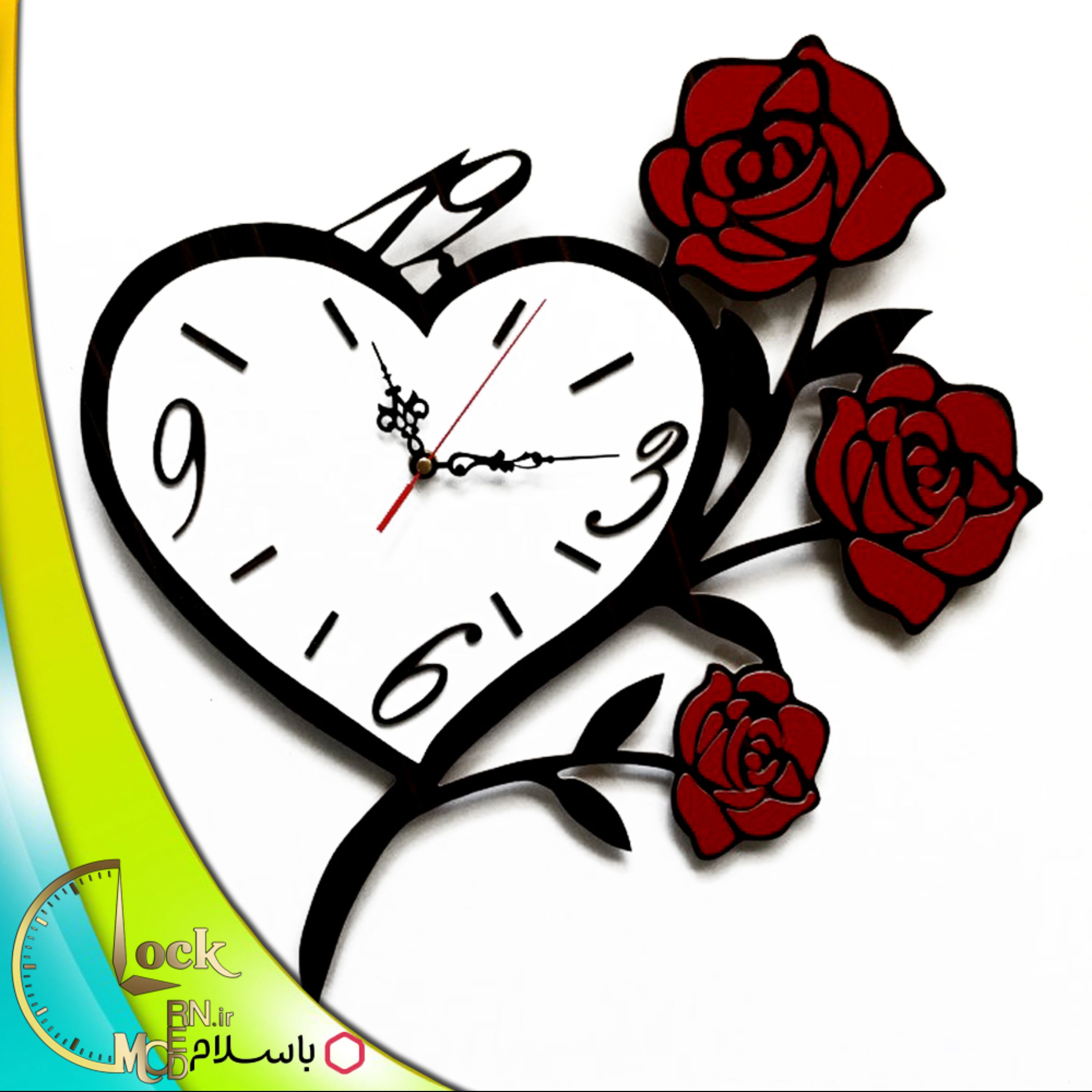 ساعت دیواری قلبی با رزهای قرمز کد 111