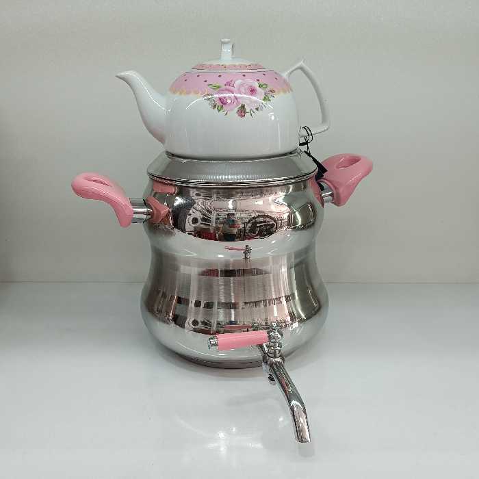 کتری و قوری  تمام استیل با کف سه لایه چدن  با دسته های باکلیت