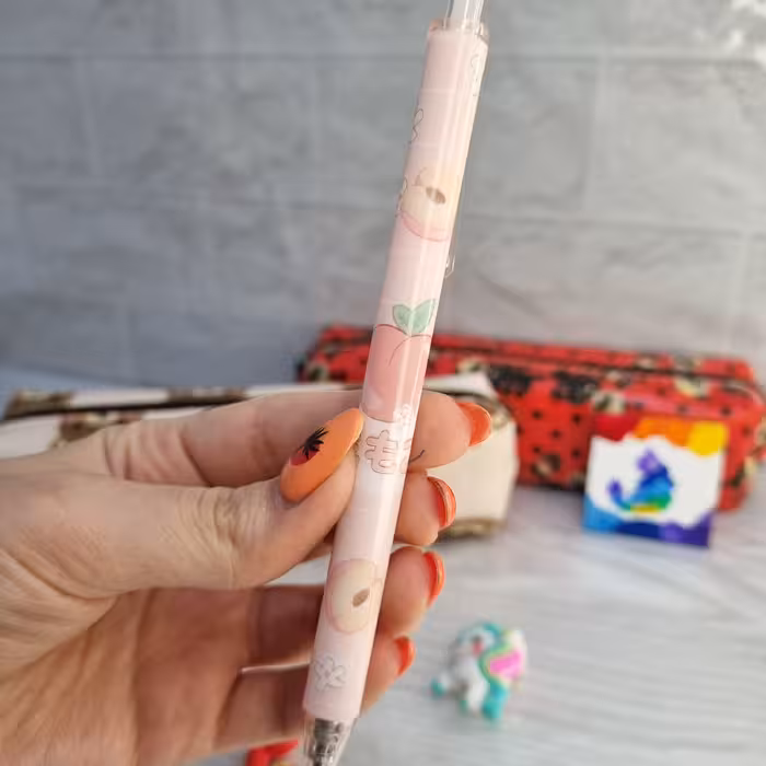 خودکار روان نویس فشاری طرح هلو 4 صورتی با جوهر مشکی 