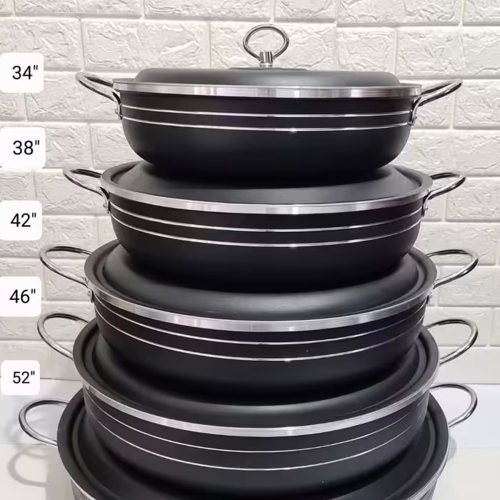 قابلمه و تابه تک سایز داخل زنبوری بسیار با کیفیت و مقاوم دسته ها الومینیوم و درب از جنس خود ظرف