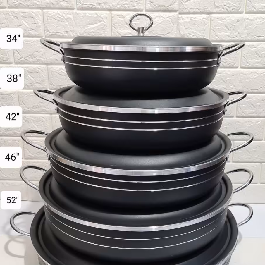 قابلمه و تابه تک سایز داخل زنبوری بسیار با کیفیت و مقاوم دسته ها الومینیوم و درب از جنس خود ظرف