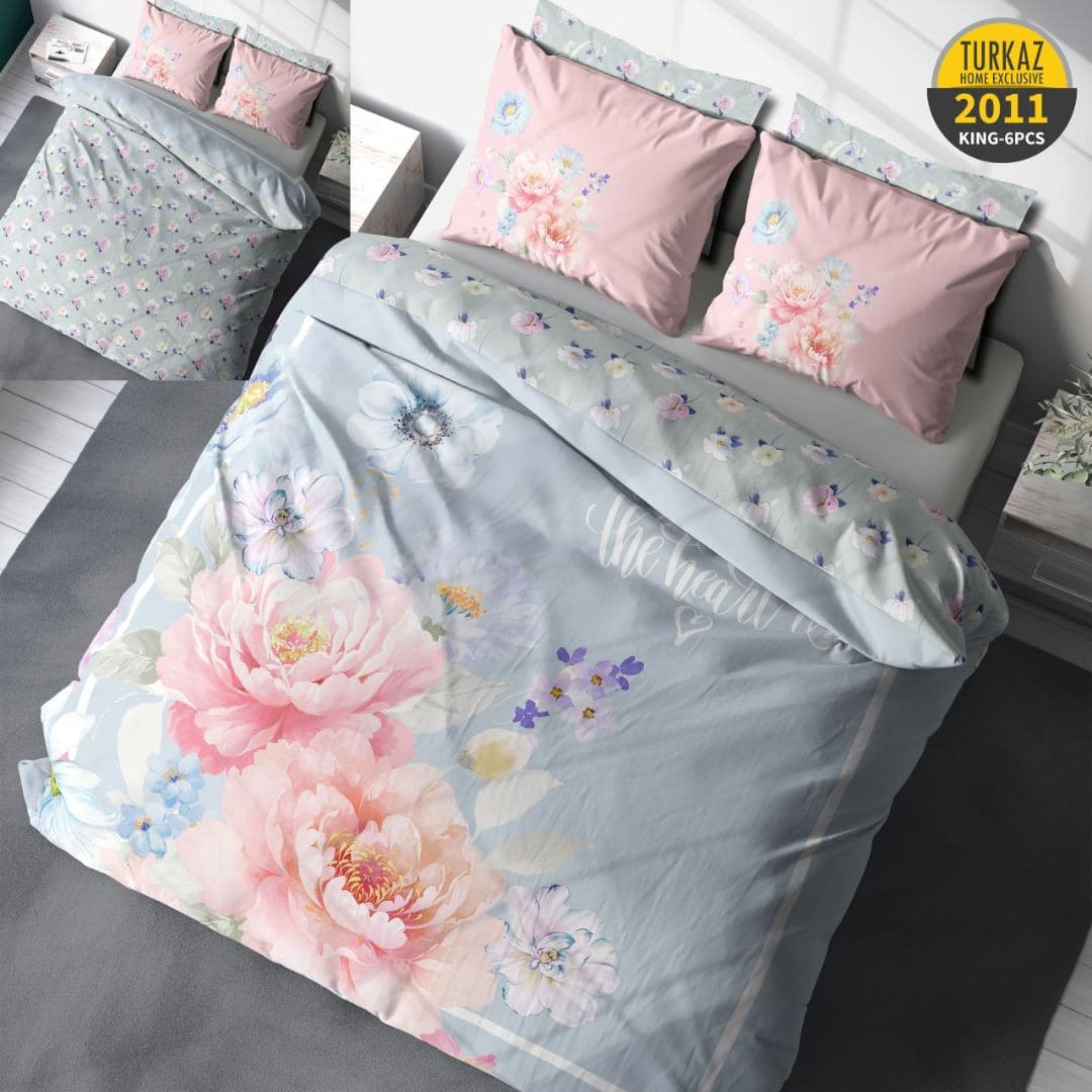 سرویس لحاف روتختی 2 نفره چاپی تنسل برند ترکاز(Turkaz) کد 2011