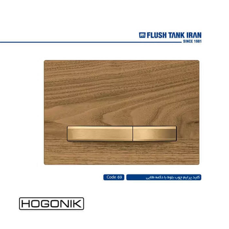 کلید فلاش تانک توکار ایران -  پرایم چوب بلوط دکمه طلایی (کد 69)