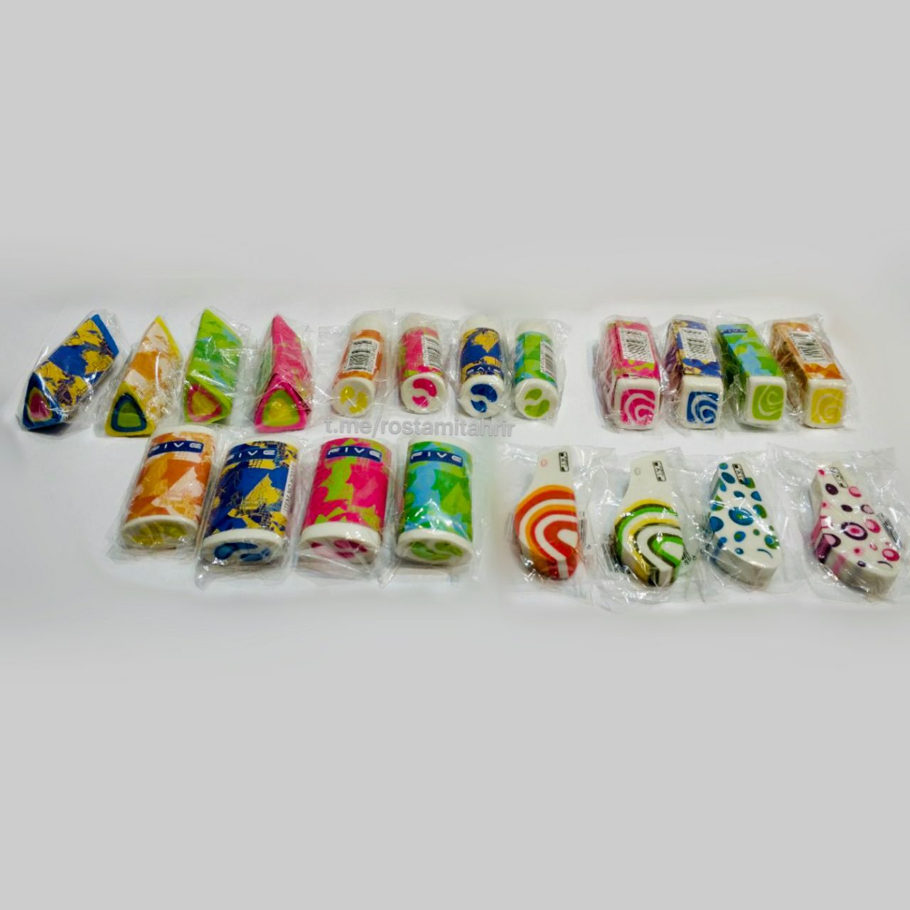 پاک کن رنگی رنگی در طرح های مختلف و رنگ های متنوع