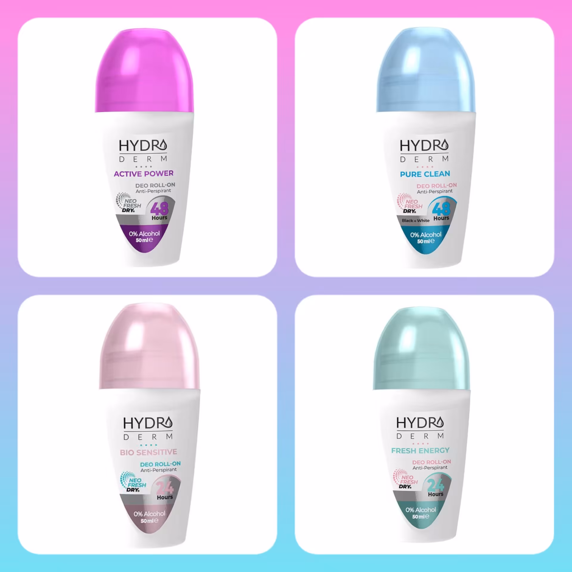 رولان ضد تعریق زنانه هیدرودرم مدل Active Power در چهار رایحه مختلف حجم 50 میلی لیتر