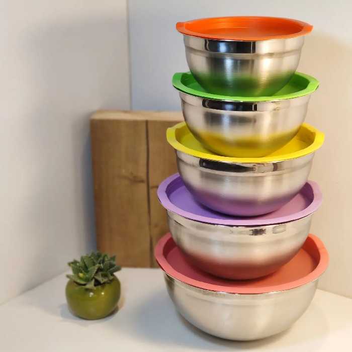 ست لگن 5 تیکه استیل درب رنگی