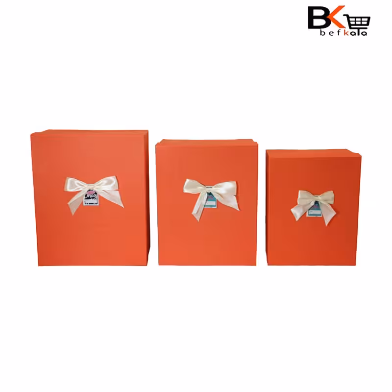 باکس کادویی مستطیلی  پاپیون دارنارنجی سایز بزرگ کد 35 پک کامل