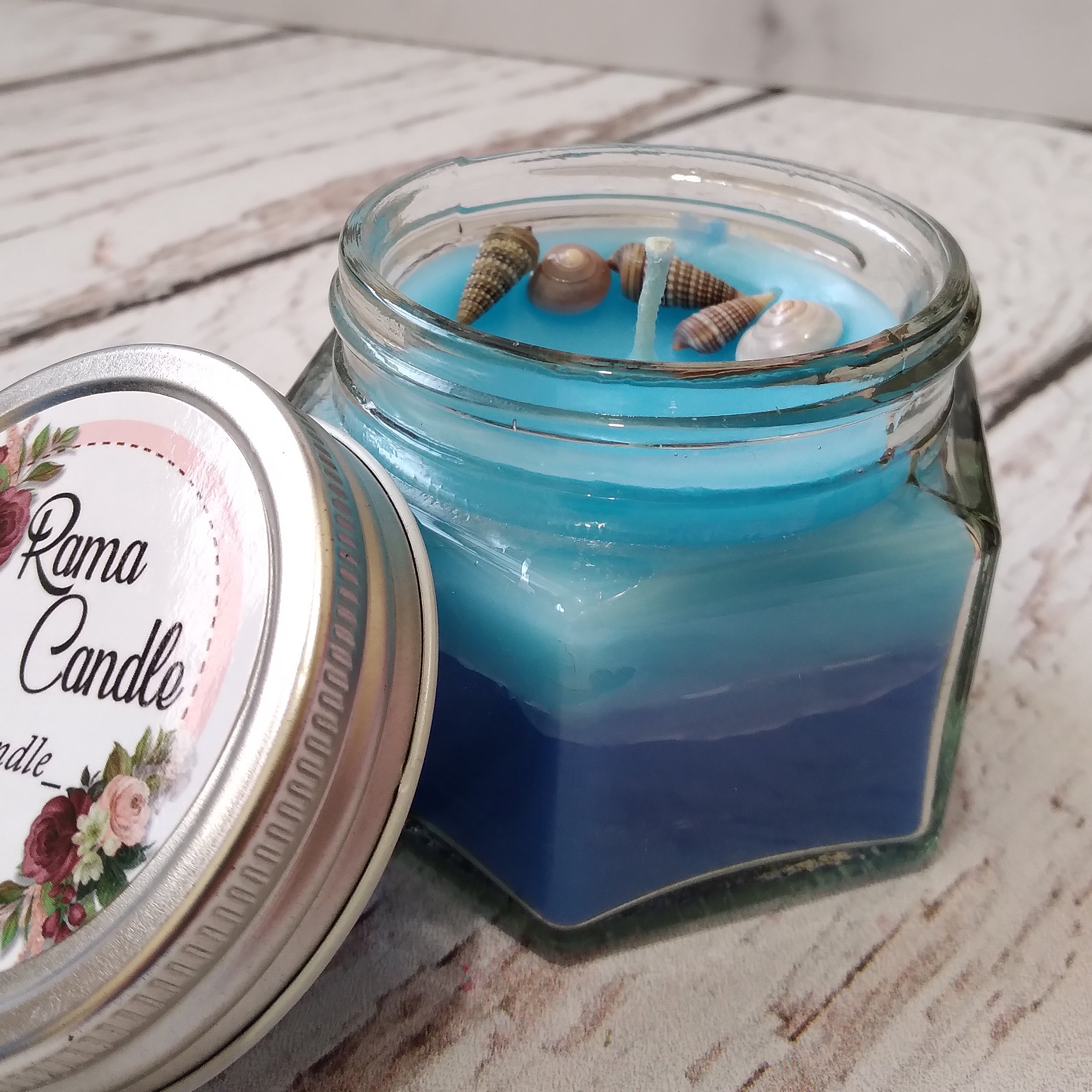 شمع شیشه‌ای شش ضلعی دریا 