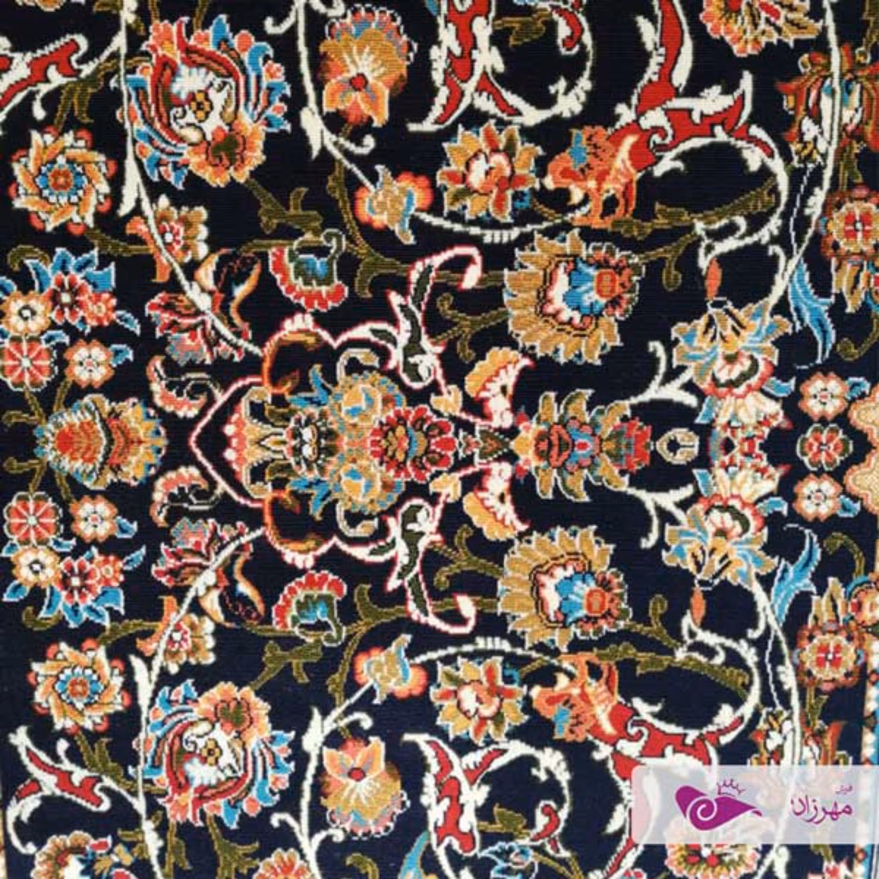 گلیم ماشینی 4 متری ( یک و نیم در دو و بیست و پنج ) طرح افشان پیچک سرمه ای