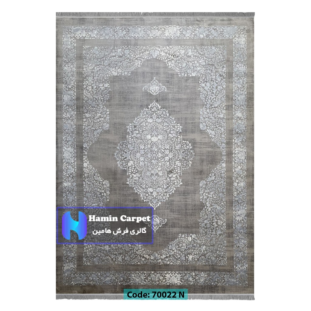 فرش 9 متری 700شانه تراکم 2100 برجسته مدل وینتیج ترنج دار طوسی کد SZ70022N