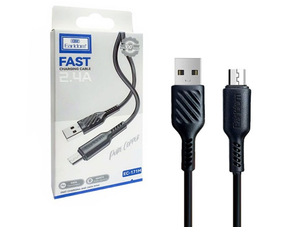 کابل شارژ یو اس بی به میکرو یو اس بی 2.4 آمپر یک متری ارلدام EARLDOM EC-171M MICRO USB CABLE