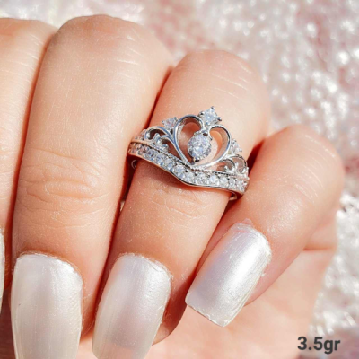 انگشتر نقره مدل تاج قلبی شکل قالب طلا سفید کد 1592