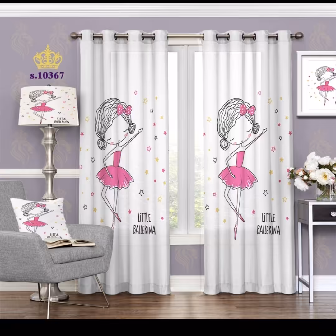 پرده اتاق خواب دخترانه دو قواره طرح کارتونی کد S10367