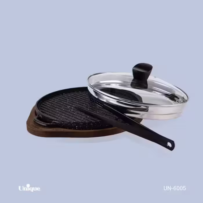 تابه گریل چدن گرد کوچک یونیک سایز 27 با چوب کد un-6005