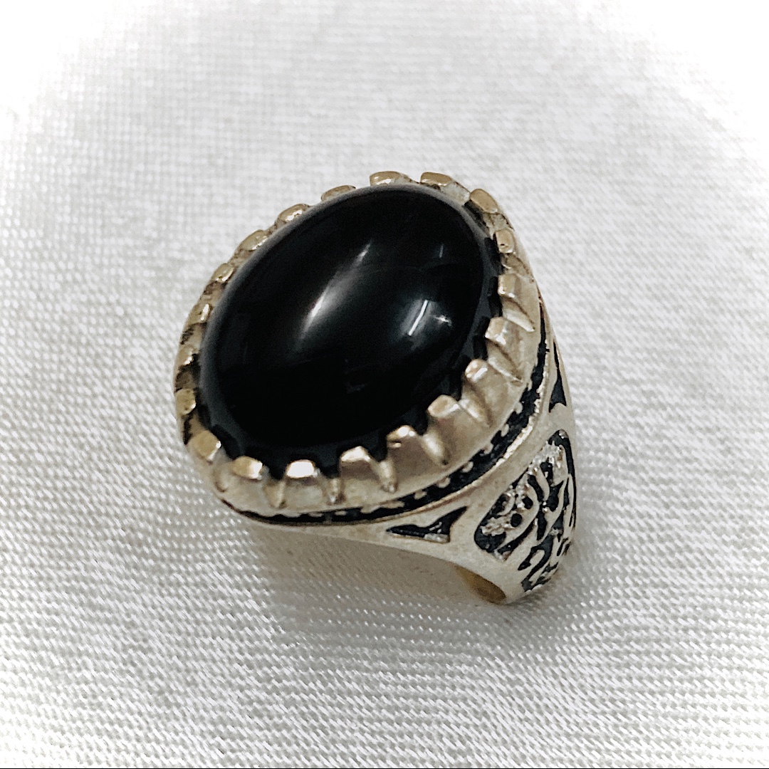 انگشتر نقره مردانه نگین عقیق مشکی رکاب یا اباعبدالله