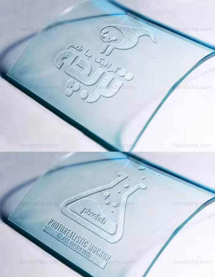 طرح لایه باز موکاپ لوگو روی شیشه ی منحنی - گرافیک با طعم تربچه