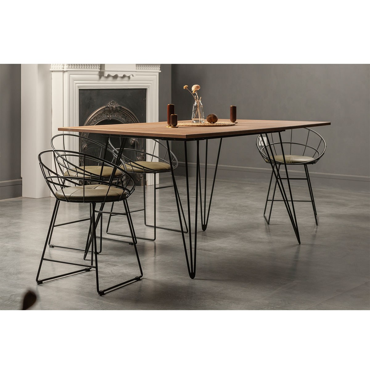 میز ناهارخوری 4 نفره سان هوم رویه چوبی پایه مشکی مدل W1201S