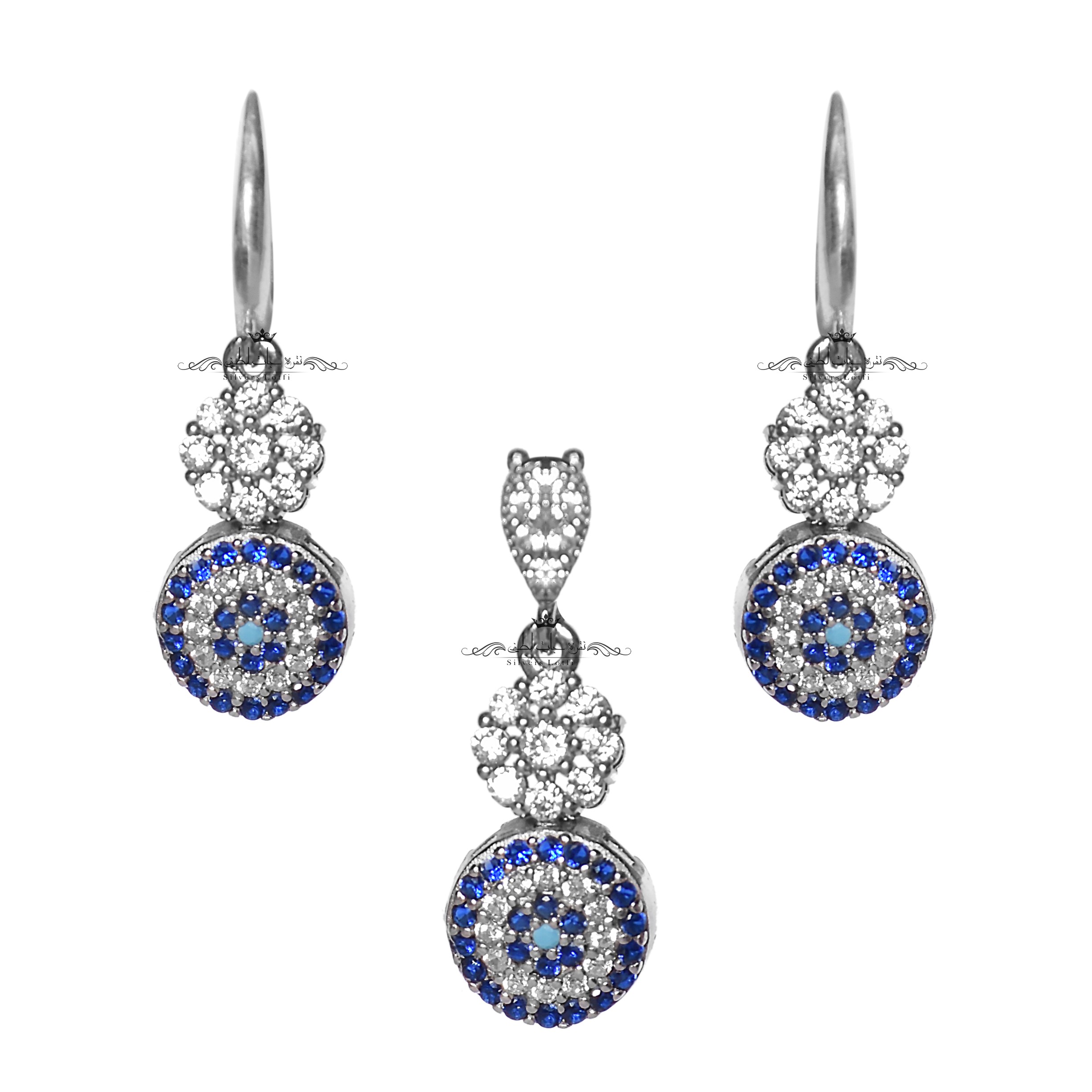 نیم ست نقره با روکش طلای سفید طرح چشم نظر کد NSNR08 نقره جات لطفی 