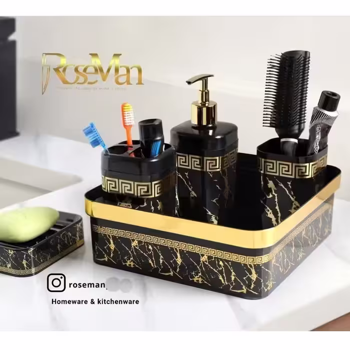 ست سرویس بهداشتی 5 پارچه ماربل مشکی طلایی(قبل از خرید موجودی بگیرین)