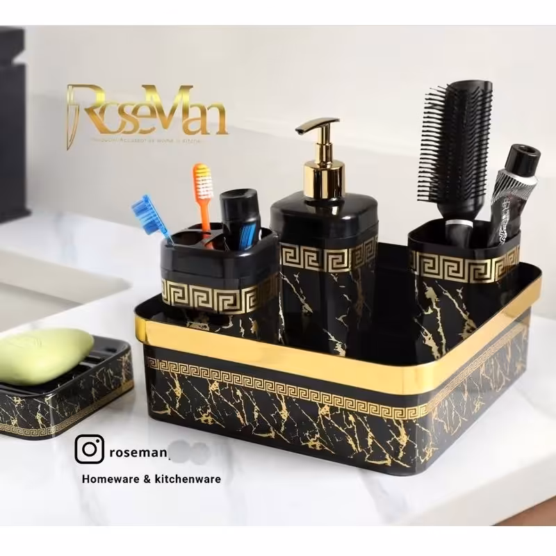 ست سرویس بهداشتی 5 پارچه ماربل مشکی طلایی(قبل از خرید موجودی بگیرین)