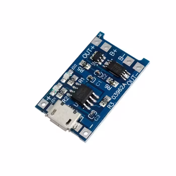 ماژول شارژر باتری لیتیومی tp4056 با سوکت Micro USB - سه چیپ دارای محافظ دشارژ