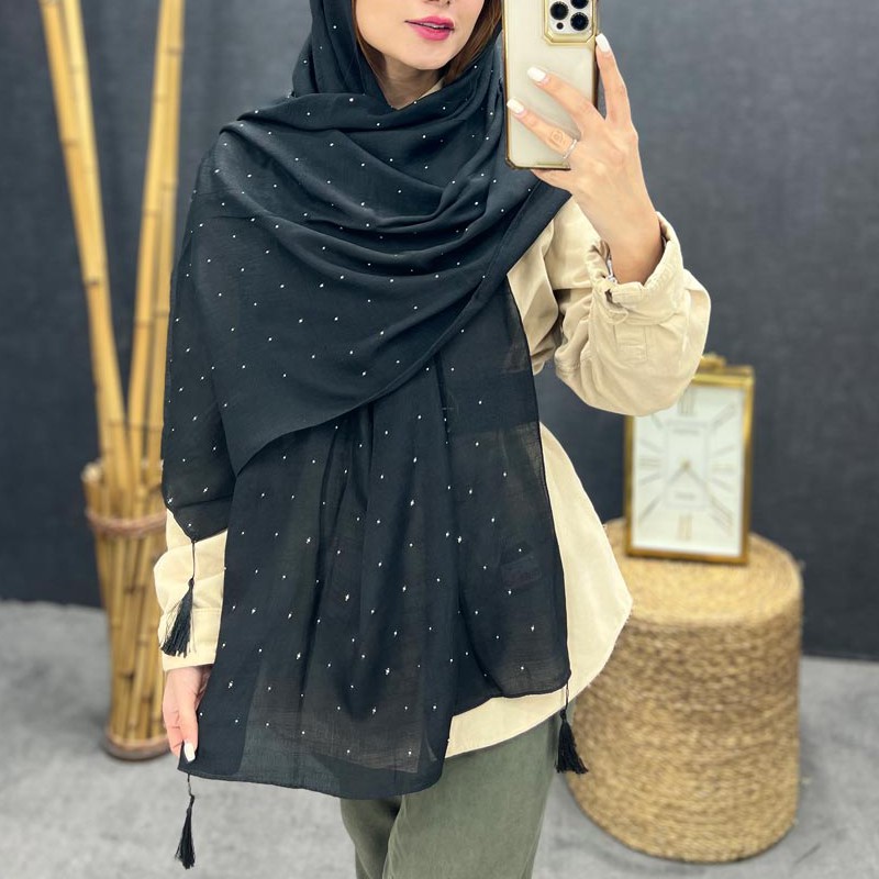 شال مشکی نگین دار