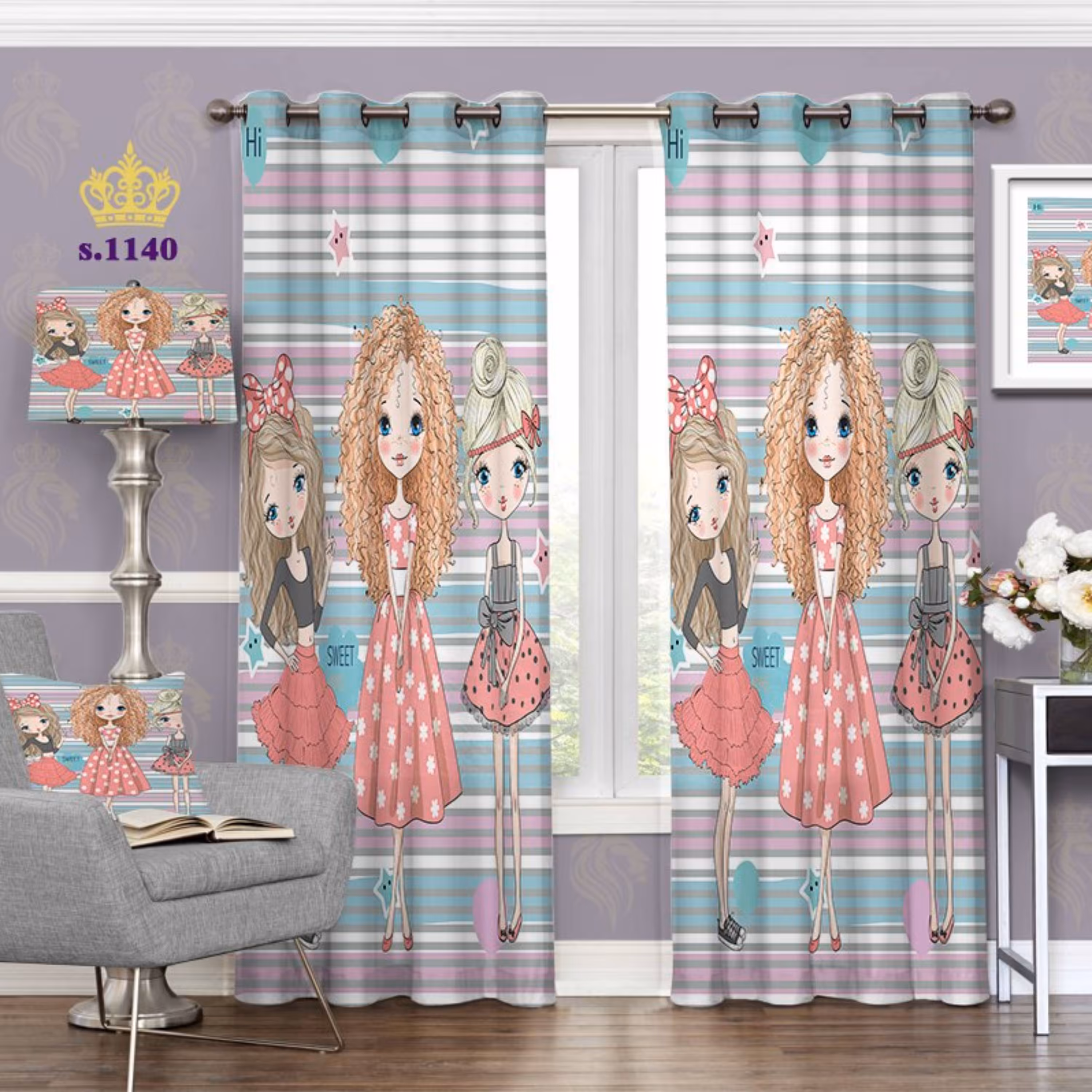 پرده اتاق کودک دخترونه - کد 1140