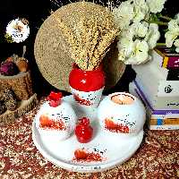 ظروف سفالی یلدایی 5تیکه شامل گلدون گندم جاشمعی وارمری واناربزرگ و کوچیک وسینی 