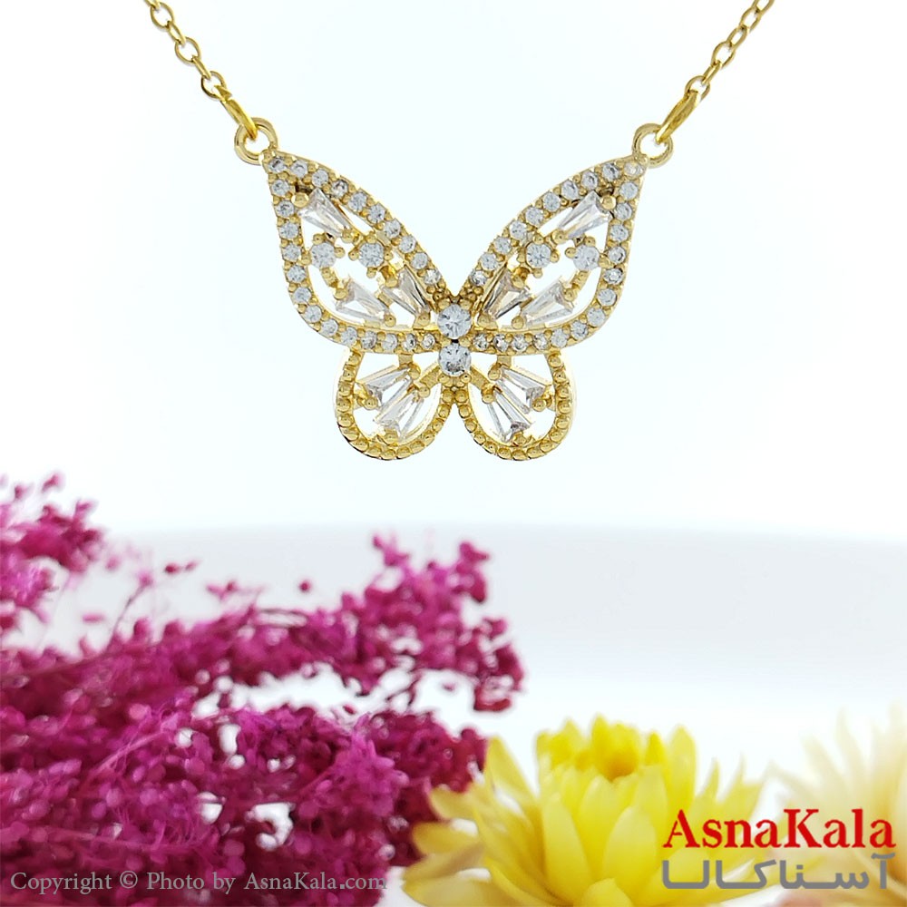 گردنبند پروانه استیل رنگ ثابت زیبا مناسب هدیه