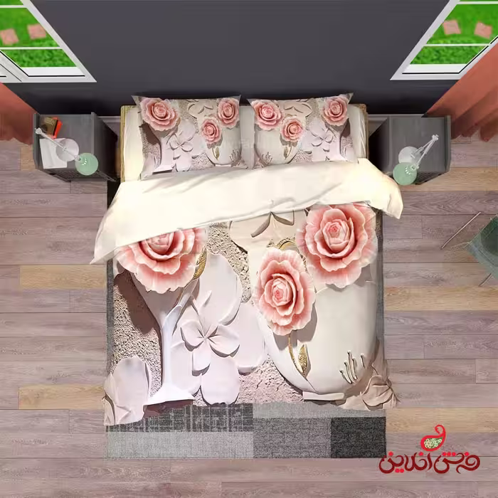 روتختی سه بعدی طرح گل صورتی کد 2832