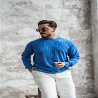 پلیور آبی مردانه ژاکت لباس بافتنی اولیه دوزی شده تیره OUTFİT MAN