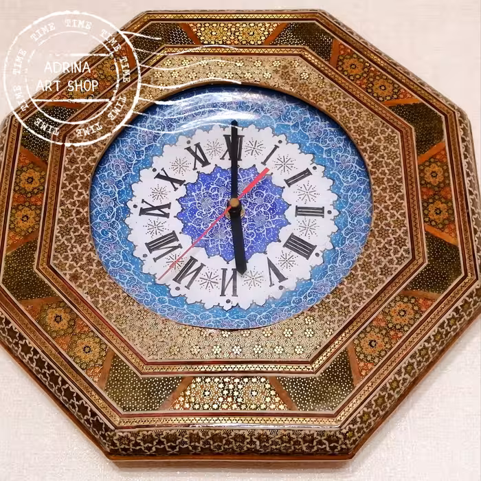 ساعت خاتم -با صفحه مینا کاری -صنایع دستی اصفهان خاتم قدیمی اصلی با قدمت 30 ساله