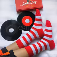 جوراب راه راهی ساقدار زمینه قرمز سفید نخ پنبه فری سایز