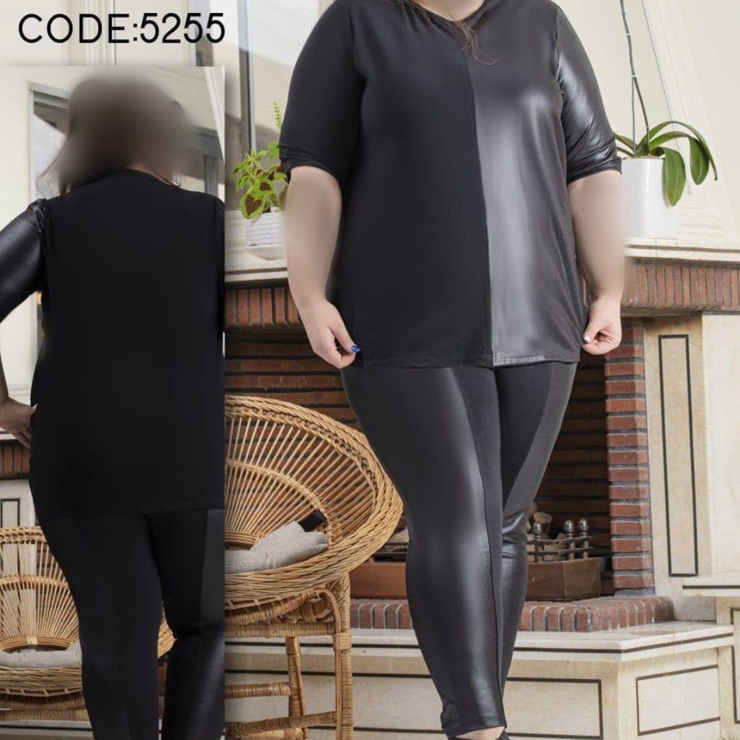 تونیک 5255 کرپ کش و طرح چرم سایز بزرگ تک رنگ لگ غواصی و طرح چرم ارسال رایگان