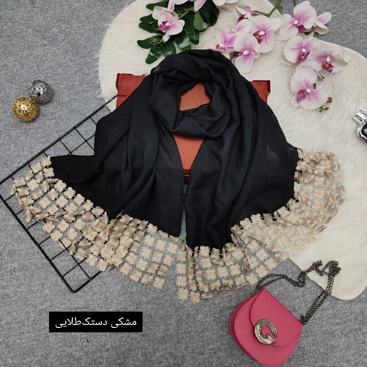 شال عیدانه سرخور عالی دستک گیپورگلدوزی شده با نخ الگانس