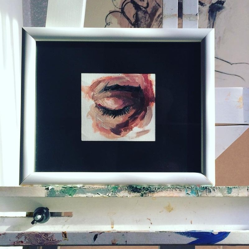 تابلو نقاشی چشم خواب ، تکنیک اکریلیک روی بوم ، ابعاد خود اثر 12 در 12 سانتیمتر ، به همراه پاسپارتو و قاب 