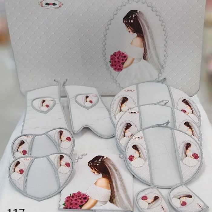 پیشبند ممکنی آشپزخانه طرح نوعروس سرویس 11 عددی (پس کرایه)