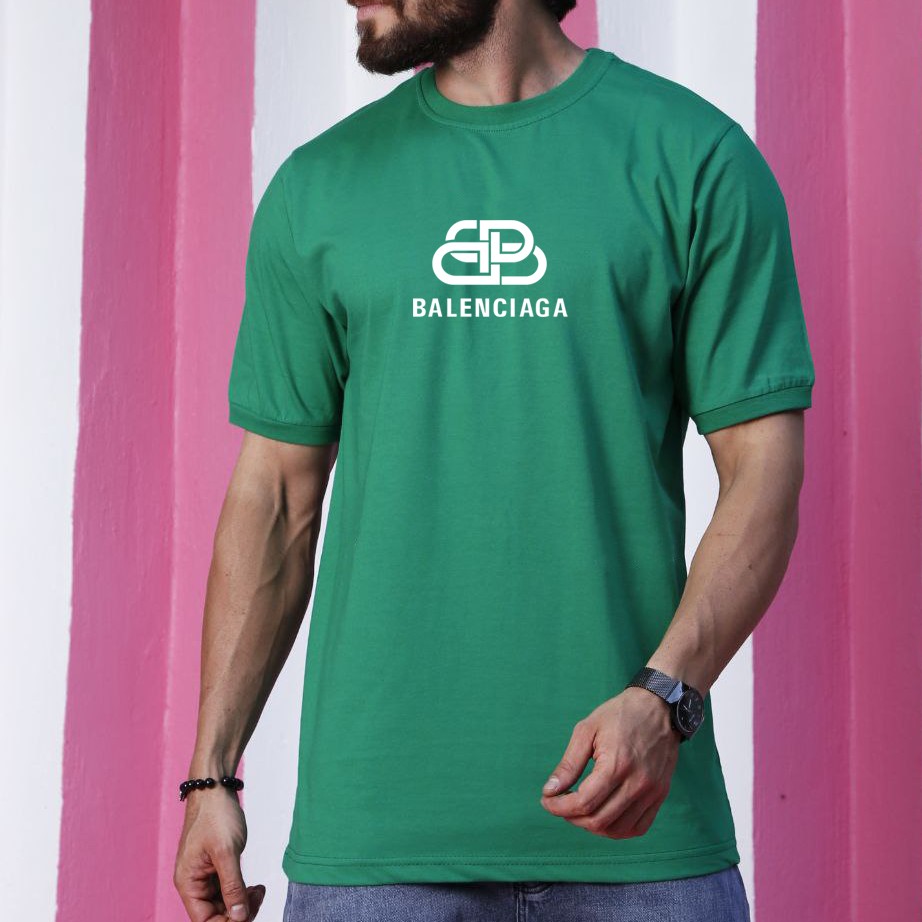 تیشرت مردانه یقه گرد بالنسیاگا رنگ سبز  جنس پنبه کشی 