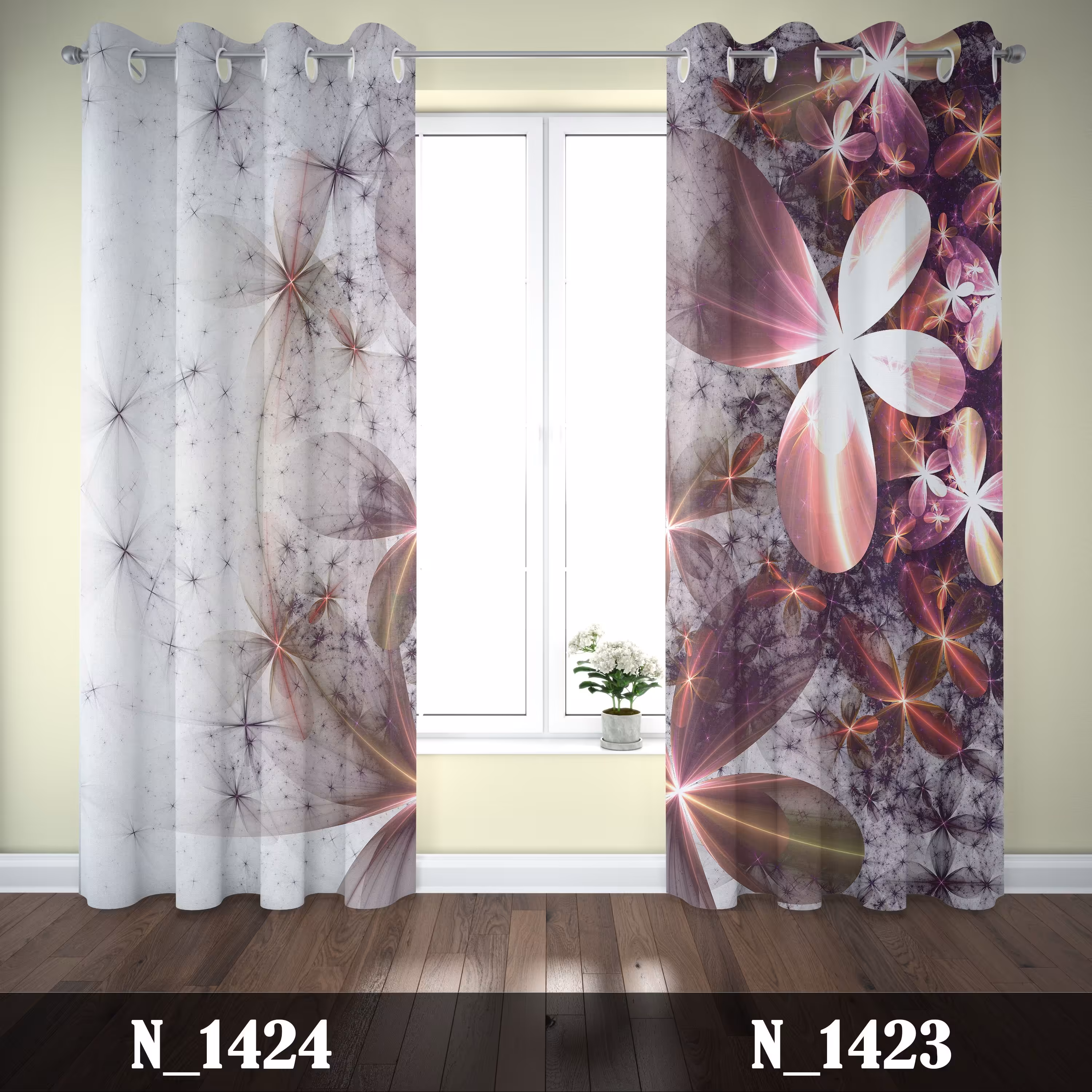 پرده چاپی پانچی طرح گل