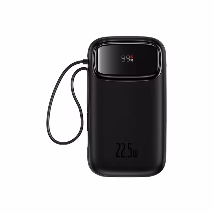 پاوربانک باسئوس مدل Qpow2 Dual Cable Digital Display Black ظرفیت 10000 میلی‌آمپر 22.5 وات