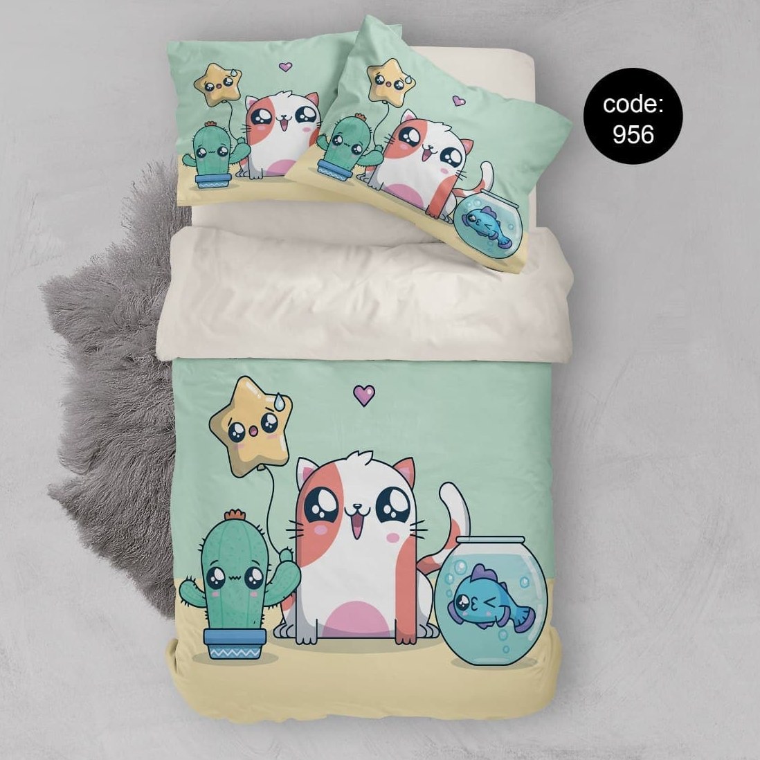 سرویس  روتختی تکنفره 4تکه چاپی قابل ست با پرده با انتخاب جنس پارچه کد956