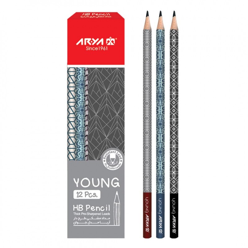 مداد مشکی طرح دار آریا مدل جوان 12 عددی
