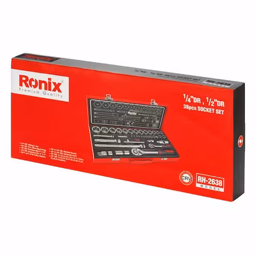 جعبه بکس RH-2638 رونیکس 38 پارچه تایوانی  درایو یک دوم اینچی و یک چهارم اینچی 