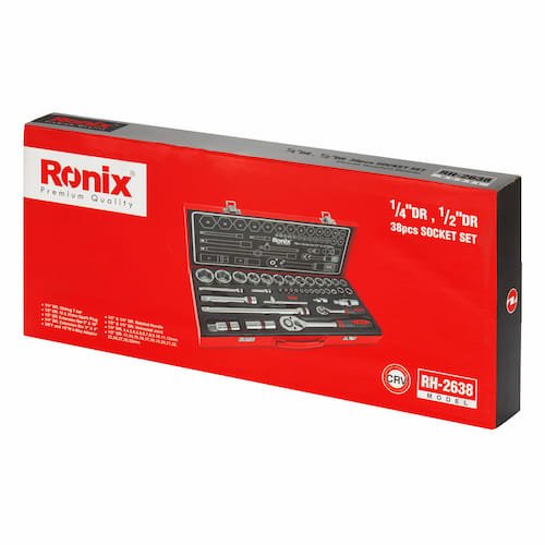 جعبه بکس RH-2638 رونیکس 38 پارچه تایوانی درایو یک دوم اینچی و یک چهارم اینچی
