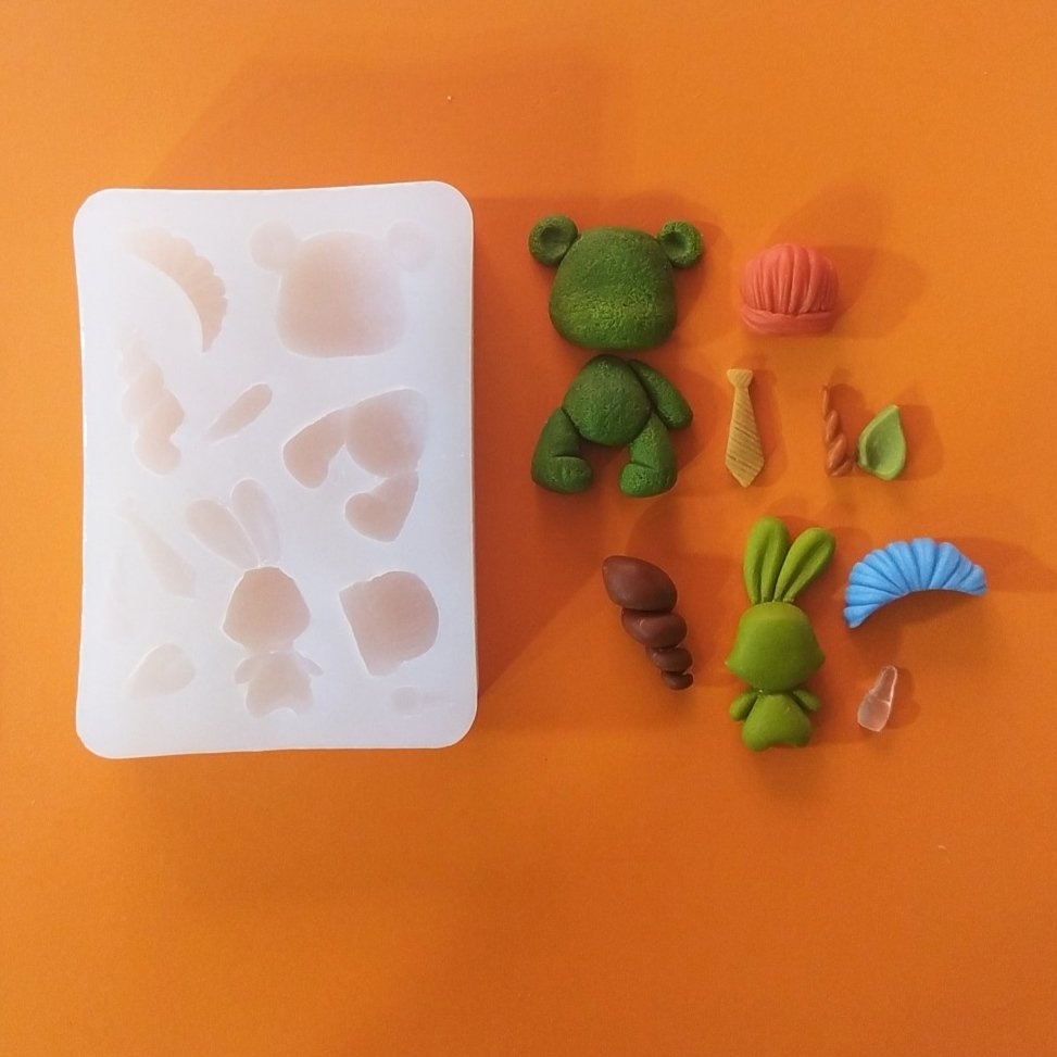 قالب سیلیکونی  مدل خرس و خرگوش شامل اکسسوری و...مناسب خمیر 