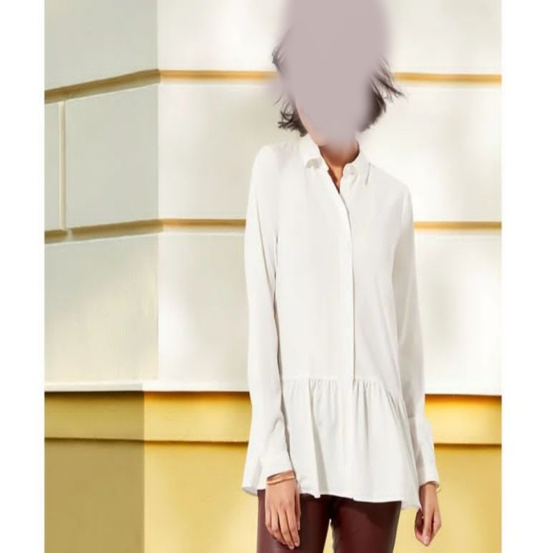 شومیز زنانه سفید پایین چین دار یقه مردانه برند اسمارا آلمان 